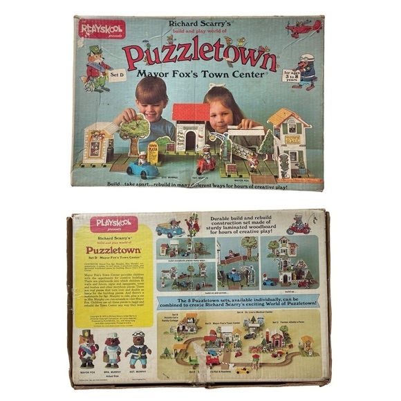 PLAYSKOOL RICHARD SCARRY'S PUZZLETOWN SET D MAYOR FOX'S TOWN CENTER 1976 - Picture 10 of 10